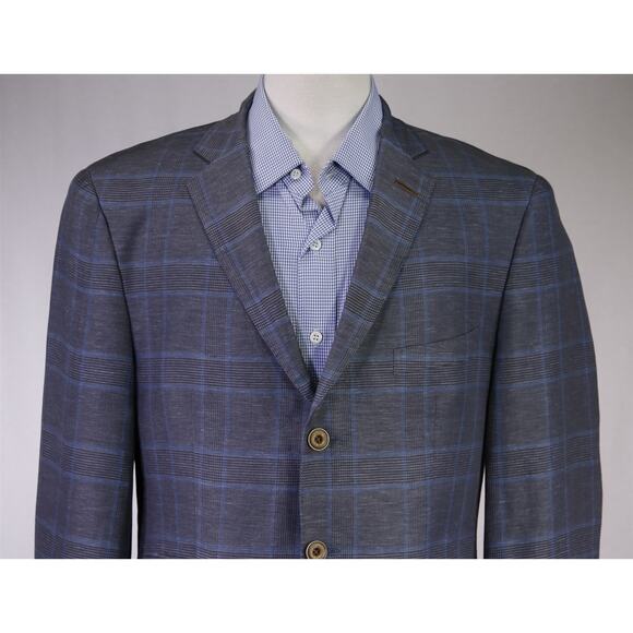Hugo Boss Tailored Blue Plaid Linen Silk Sportcoat Blazer Current Piacenza 40R - Picture 3 of 11